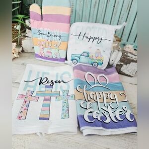 NEW Easter Bunny Pastel Kitchen Set - Oven Mitt, Potholder & 2 Towels